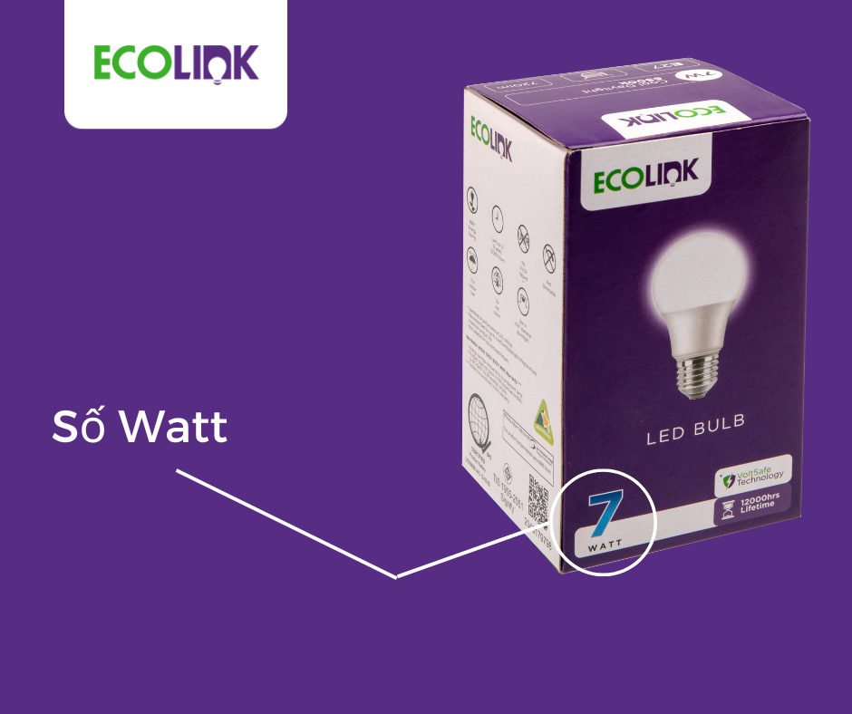  Số Watt được ghi trên góc bao bì sản phẩm EcoLink
